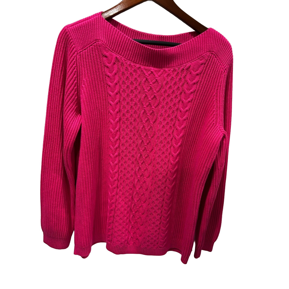 🌙Tommy Hilfiger Fuchsia/Bright pink Cable Knit Sweater long sleeve size XL GUC